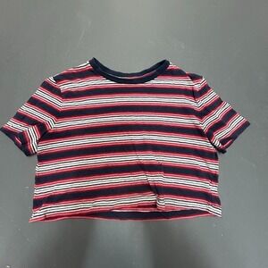 Aero OG Tee Collection Crop Top Women's XS Red White Navy Striped Boxy Fit Shirt